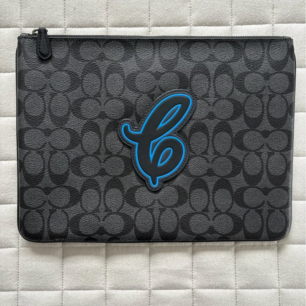 Coach Black and Gray Patterned Pouch with Blue Accent - Tablet Case